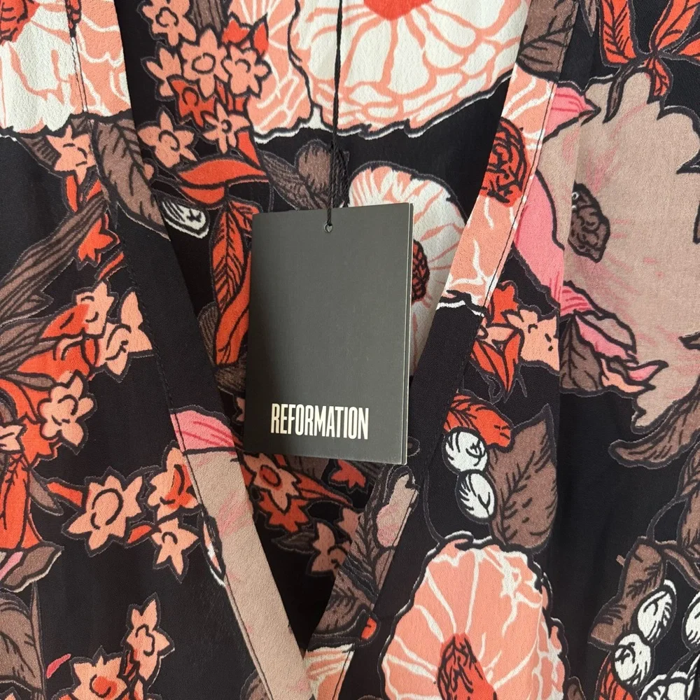 Reformation Black Floral Wrap Dress | Pink & White Flowers | NWT | Sz S - Picture 4 of 10